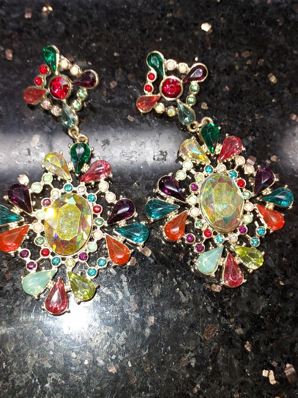 Multicolor Crystal Statement Drop Earrings - Women Jewelry